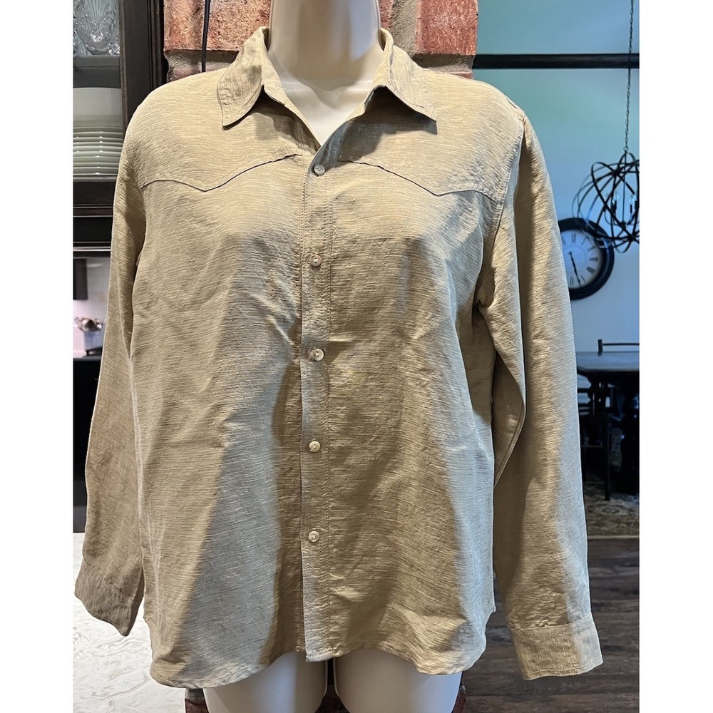 Chicos Design Tan Silk Linen Blend Western Button Down Shirt Size 0 (XS)